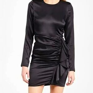 Veronica Beard Rula Dress Button Keyhole Satin Ruched Black Size 4 Like New